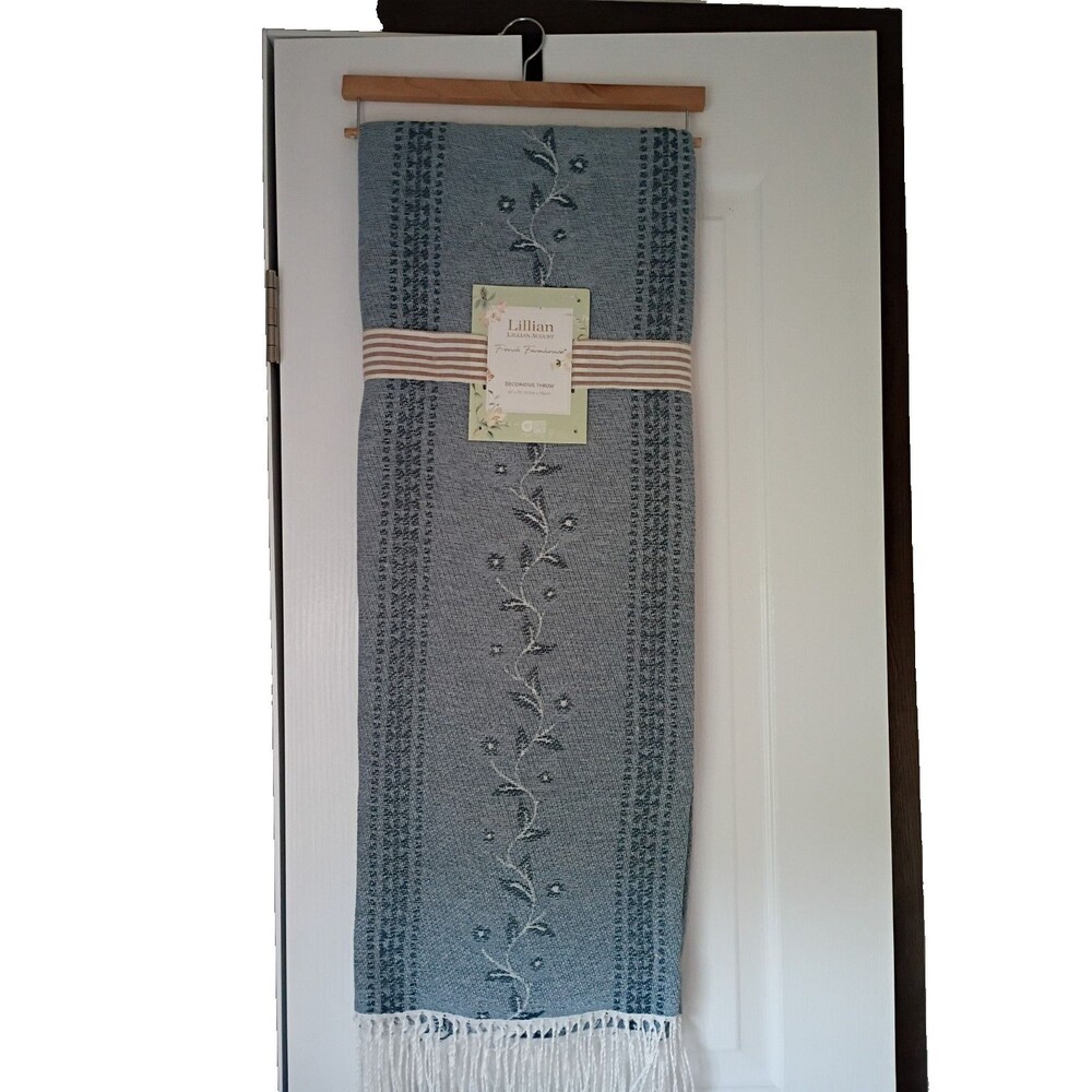Lillian August Blue Floral Decorative Throw Blanket Fringe French Farmhouse